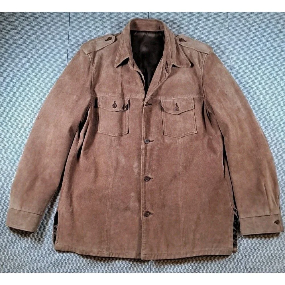 Vtg LL Bean Men’s Suede Button Jacket Light Brown Sz 46 Leather 1970s Hippie